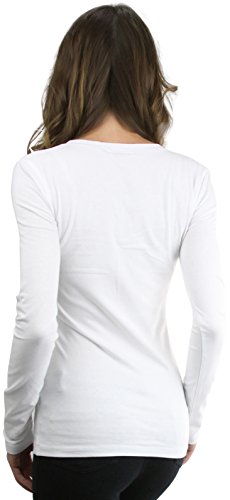 ToBeInStyle Women's Basic V-Neck Long Sleeve Tee - White - Large