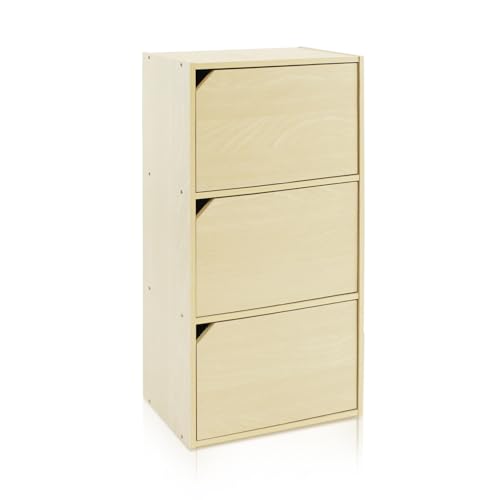 Furinno Pasir 3 Tier Bookcase with Door with out Handle, Steam Beech