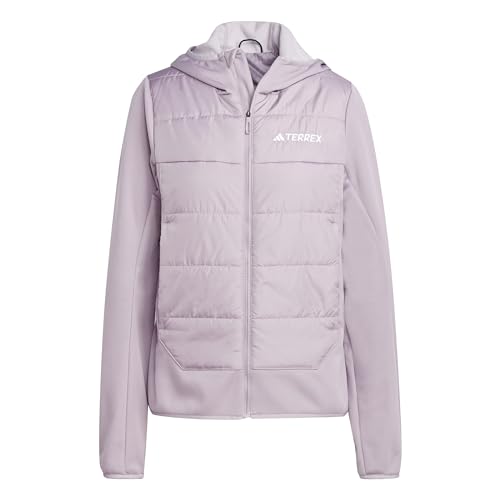 Image of adidas Women's Terrex Multi Hybrid Insulated Hiking Hooded Jacket Outerwear, Preloved Fig, XS