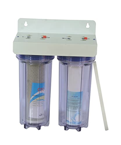 Image of RiverSoft 2-Stage Pre-Filter System with Inbuilt Mounting Clamp | PP Spun Cartridge and CTO Cartridge | Inline /Under-Sink Filter (Transparent Housing, 1-Inch Inlet /Outlet, PP)