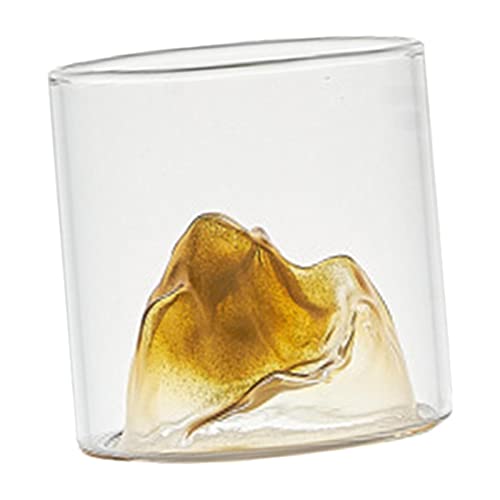 Yajuyi Vaso Whisky Copa Montaña Diseño Creativo Vidrio Borosilicato Hecho a Mano Único Adecuado para Hogar Oficina Restaurante Cafetería Cocina, Montaña de Oro