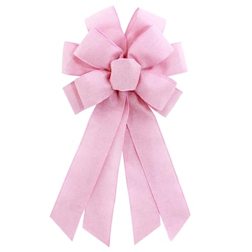 chmacura Light Pink Burlap Wreath Bow 20 x 11 Inches Easter Bows Baby Shower Farmhouse Ribbon Bow Tree Ornament for Home Front Door Decorations