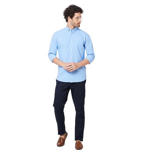Image of KENNETH COLE New York Mens Slim Fit Cotton Spread Collar Long Sleeve Patch Pocket at Chest Casual Shirt