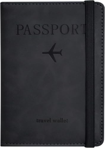 Image of PU Leather Passport Holder Travel Wallet Organiser for Men & Women | 4 Card Slots 2 SIM Slots Money Case | Travel Document Case Cover Passport Pouch Slim Unisex Gift - Black