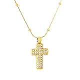 Genérico Collar Cruz Cristal Pavimentado Bañado en Oro 18K - Cadena Satélite de Cuentas, Dije Cruz Circonio Lleno Brillante, Joyería Cristiana