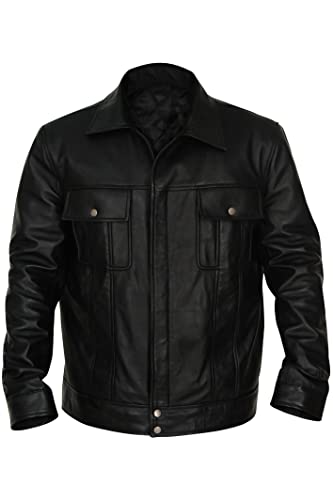 Mens Rock N Roll Elvis Black Real Leather Shirt Jacket4