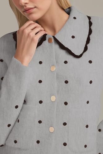 Polka Dots Cardigan Women Elegant Button Down Open Front Collar Knit Sweater Jackets 2025 Causal Fall Coats Tops4