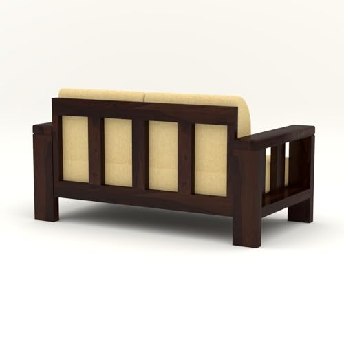 Image of NATRAJ ART & CRAFT Solid Wood 2 Seater Sofa for Living Room | Wooden Frame Fabric Cushioned Loveseat Sofa with Armrests| Modern Comfortable Couch for Home & Office (Walnut Finish)
