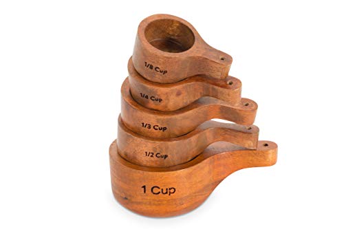 Eco-Friendly Mango Wood Measuring Cup Set of 5, Hand Crafted with Wood Polish Finish - Wooden Measuring Cups