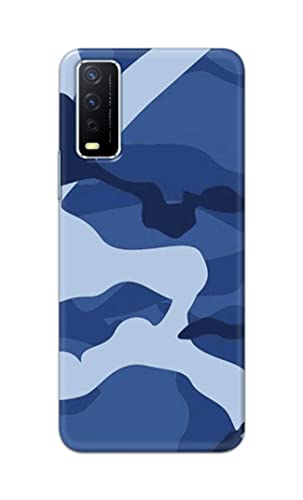 Image of Printed Hard Back Cover Case for Vivo Y12s | Y12s 2021 | Y12G | Y20A | Y20G Back Cover (Army Blue Pattern) -702