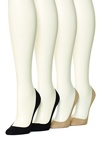 HUE Women's 4 pair pack Cotton Liner, Asst, Medium/Large (Size 2)