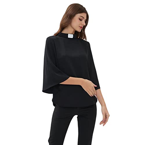 Blessi Clergy Shirt For Women Tab Collar Flared Sleeve Plus Blouse Black… (As1, Alpha, M, Regular, Regular, Black) #TOP2