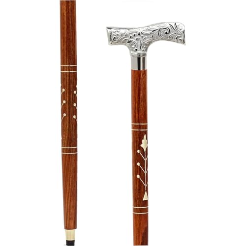 Premium Chromed Deluxe Walking Sticks | Rosewood Crafted Walking Cane with Solid Brass Chrome Decorative Bars | Walking Canes & Crutches | Nagina International (Deco Bar, 36 Inches)
