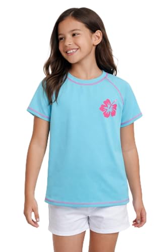 Image of Real Love Toddler Girls Rash Guard - Quick Dry Sun Protection Swim Shirt Girls Short Sleeve Rash Guard Kids Swim Top (2T-16)