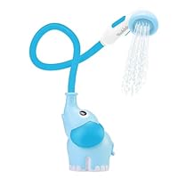 Yookidoo Baby Bath Shower Head - Elephant Water Pump with Trunk Spout Rinser - Control Water Flow from 2 Trunk Knobs in Tub or Sink for Infants and Newborn Babies (Blue and Deep Blue)