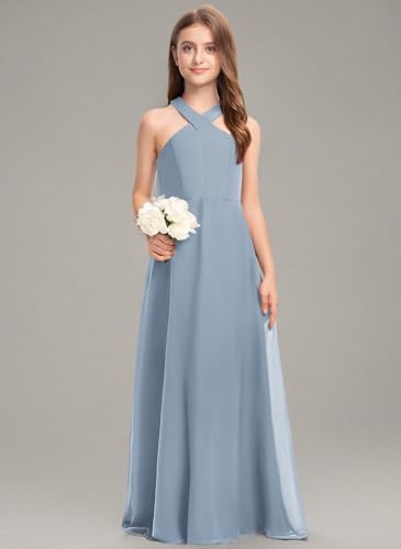 Halter Junior Bridesmaid Dress Floor-Length Wedding Flower Girl Dresses for Teen Girls Party Pageant Gowns Chiffon4