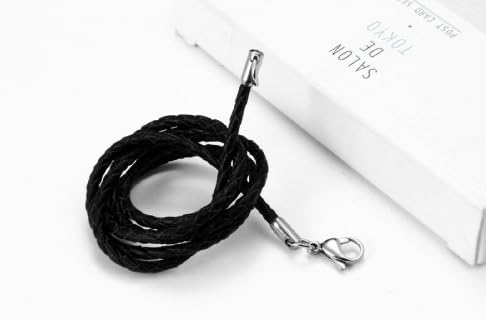 JewelryWe New 3mm Twisted Braided Rope Black Leather Cord Chain Necklace with Silver Clasp 22.4 Inch (with Gift Bag)