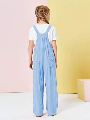 Image of Haloumoning Girls Overalls Kids Casual Sleeveless Wide Leg Jumpsuit Loose Rompers with Pockets 5-14 Years