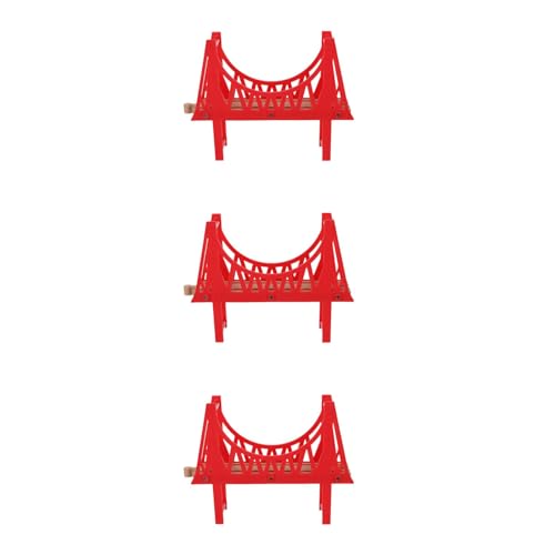 LUOZZY 3pcs Wooden Double Train Track Bridge Red Sea Crossing Bridge Model Fun Railway Accessories for Kids