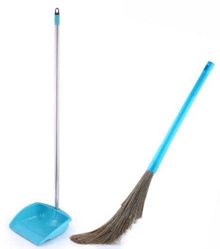 Image of Homeor Dustpan and Broom Set with Long Telescopic Handle for Dustpan & No-Dust Washable Broom, Dust Pan Set, Cleaning Combo Set, 2 Piece Set, Blue