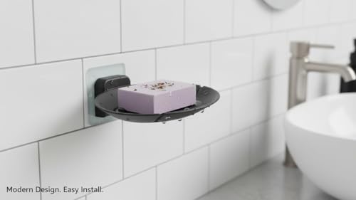 Image of KROYWEN 2Pcs Plastic Wall Mounted Soap Dish Adhesive Sponge Holder No-Drilling Soap Holder Stand for Shower, Bathroom and Kitchen (Black Soap Dish, 2)