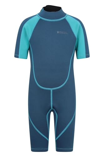Mountain Warehouse Kids Shorty Wetsuit - 2.5mm Thickness Flat Seams Easy Glide Zip Childrens Swimwear Neoprene Adjustable Neck Closure - Spring Summer Teal (Kids) Kids Size 9-10 Years