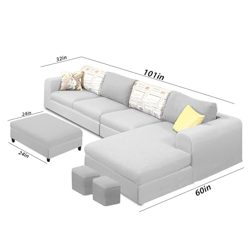 Image of Koza RHS 8 Seater L Shape Sofa Set with Center Table for Living Room (Grey Fabric) Premium Fabric Sofa