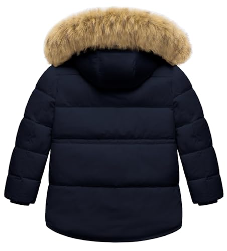 Image of Boy's Winter Coat Waterproof Kids Puffer Jacket Thicken Parka Fleece Lined Bubble Ski Snow Outerwear with Fur Hood