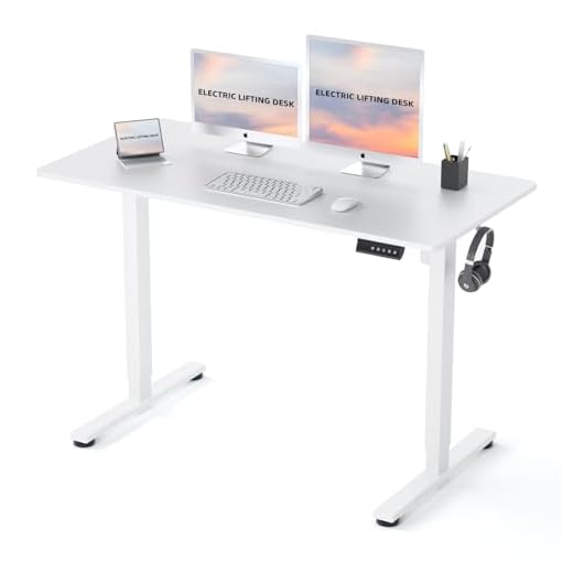 EarthyHome Scrivania regolabile in altezza, Scrivania, 120x60 cm, funzione di memoria a tre posizioni, completa di sistema di gestione dei cavi e gancio, scrivania salvaspazio.