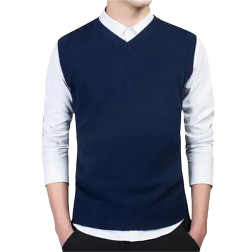 Dcvmvmn Men Autumn Winter Solid Color Sleeveless V Neck Knitted Sweater Business Vest