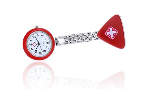 ruiio Metal cruz roja de enfermera Doctor Paramédico Broche reloj de bolsillo Fob watch-easy seguro Clip, metal, Rojo, 8*2.6*0.7cm