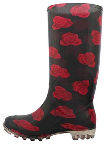 Shoes8teen Womens Basic Rain Boots Red Rose 7
