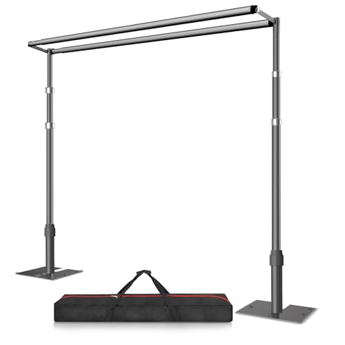 12x10ft Double Crossbar Pipe and Drape Stand Kit, Heavy Duty Backdrop Stand Adjustable, Sturdy Metal Back Drop Decoration Frame with Flat Base for Parties, Wedding,Trade Shows, Photo Shoot - Black by Fotoumgl - Used condition - US$243.93