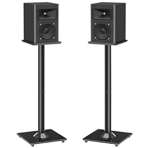MOUNTUP Universal Speaker Stands Pair for Surround Sound, 31″ Height Floor Speaker Stands, Holds Bookshelf Speaker Satellite Speaker Large Speaker, Up to 22LBS Cable Concealing 9.8″ Plate Black MU9132