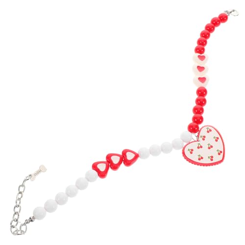 EXAOMBLE 可愛いハートペンダント付き可能な猫 小型犬用ビーズネックレス