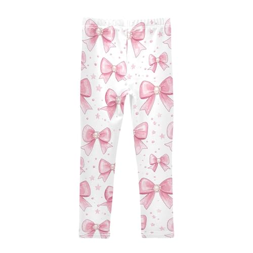 Wusikd Pink Bows Girls' Leggings Toddler Doodles Pearls Stars Kids Yoga Pants Dance Active Tights 4T2