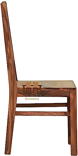 Image of Solid Sheesham Wood Set of Two Dining Chairs for Dining Room | Study Room | Office | Guest Room | Finish Color - Teak Finish |