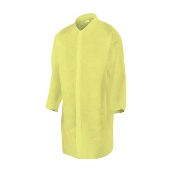 Pack de 50 Batas Desechables de Polipropileno 35 g/m² Talla XL – Manga Larga Tipo Raglán, Cuello Camisa - cierre de contacto AMARILLO