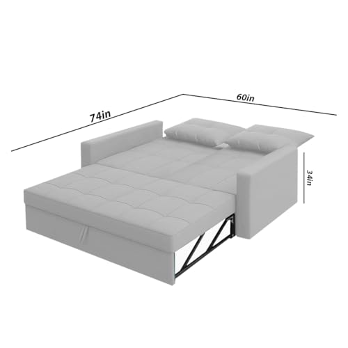Image of Emilio 2-Seater Sofa Cum Bed for Living Room, Office & Home with Center Table | Premium Fabric Pull-Out Sofa Set with 1 Year Warranty | Space Saving Convertible Sleeper Sofa | Grey Colour