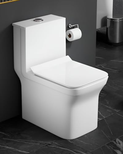Image of Clay Plus P-Trap Premium Ceramic Rimless Water Closet Floor Mounted One Piece Ceramic Western Toilet /Commode With Soft Close Seat Cover For Home, Bathroom, Lavatory, Toilets (106 P-TRAP)
