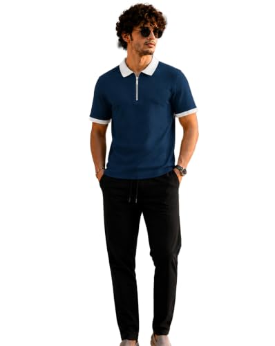 Image of AUSK Men's Polo Neck Cotton Blend Co-Ord Set | Regular Fit Half Sleeve T-Shirt with Matching Track Pant | Modern Casual Wear Co Ord Set for Men