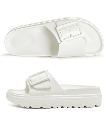 Image of Haifago Womens Platform Sandals with Arch Support, Summer Beach Slides with Adjustable Buckle, Comfort Lightweight Chunky Cushion Slip on Sandal