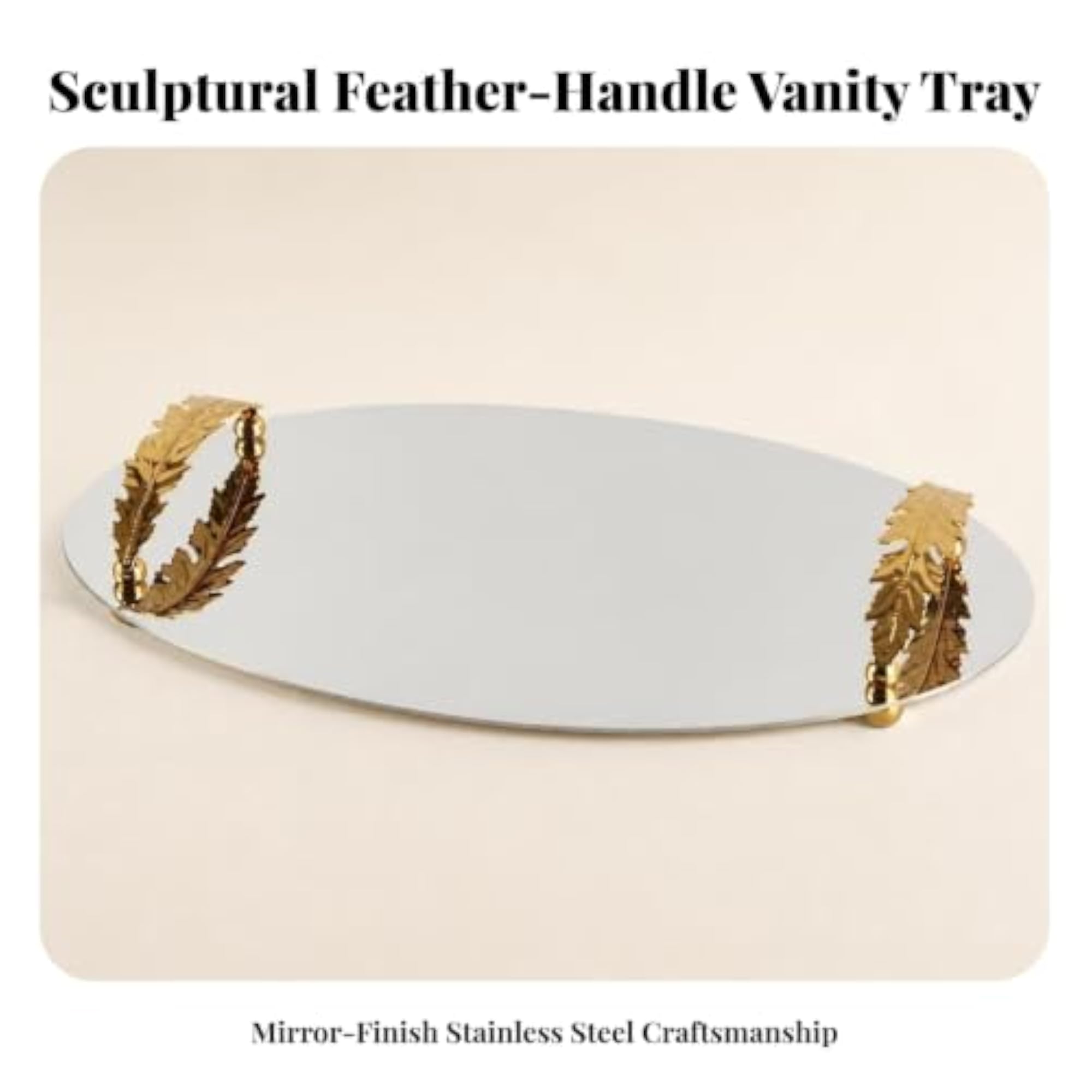 Elegant Oval Tray with Leaf Handles, Gold Polished