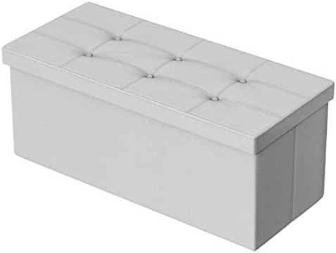 DYWMM Folding Storage Ottoman -30 Inches Long Shoes Bench Linen Fabric Foot Rest Stool with Padded Seat Deep Storage Ottoman Bench for Living Room and Bedroom 30x15 x15 Inch Light Grey