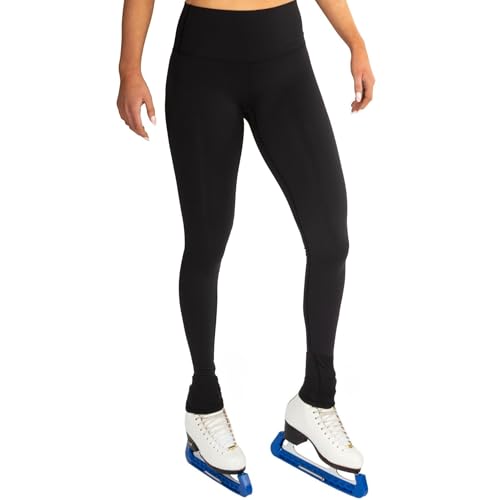 Image of CRS Cross Ice Skating Leggings. Black Over Skate Legging. High-Rise, Practice Pants for Figure Skater Girls and Women.