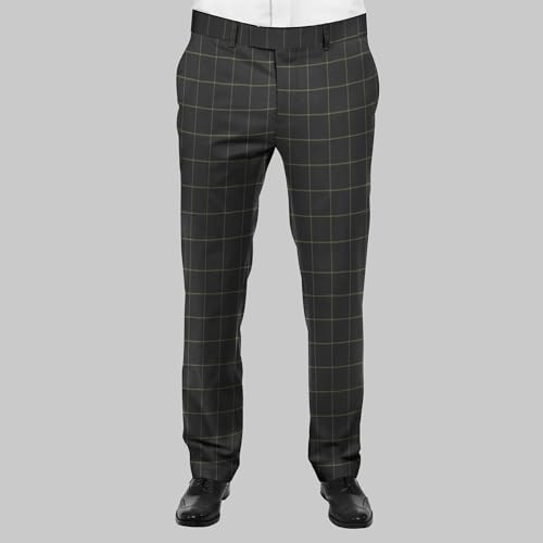 Image of BIGREAMS Unstitched Checkered Suiting Luxury Pants Fabric for Men - 1.5 Meter Pant Piece | Premium Blended Material | Soft Finish | Ideal for Formal Trousers
