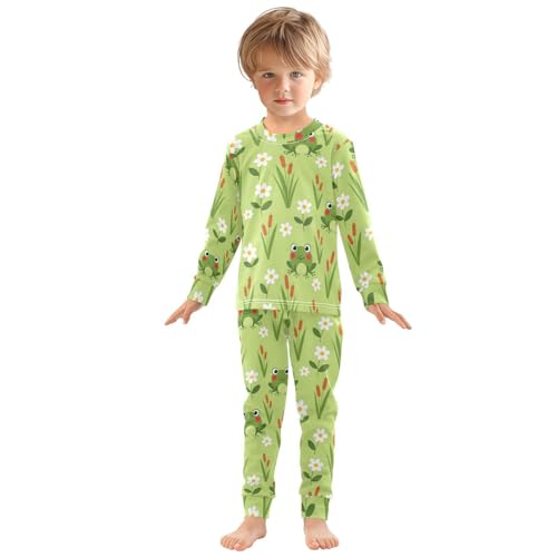 Pajama Sets Long Sleeve Frogs Flowers Grass Background Soft Comfy Sleepwear 2 Piece PJS 3-8T2
