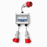 Scatola di distribuzione MCB 32A 5 pin 415V trifase a 2 uscite 16A 5 pin - 2 × protezione C16 tipo C, cavo SY, IP44, connettori industriali marcati CE