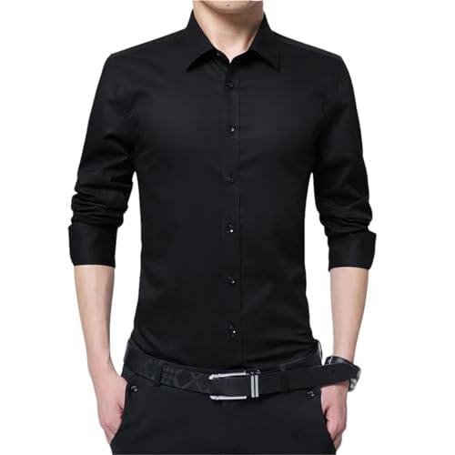 Chemise décontractée à manches longues homme noire col rond taille L