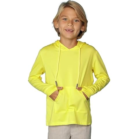 INGEAR Boys UPF 50+ Sun Protection UV Hoodie T-Shirt Long Sleeve with Pockets SPF Shirt Boys Sun Shirt with Hood (US, Alpha, X-Large, Regular, Yellow) Cover